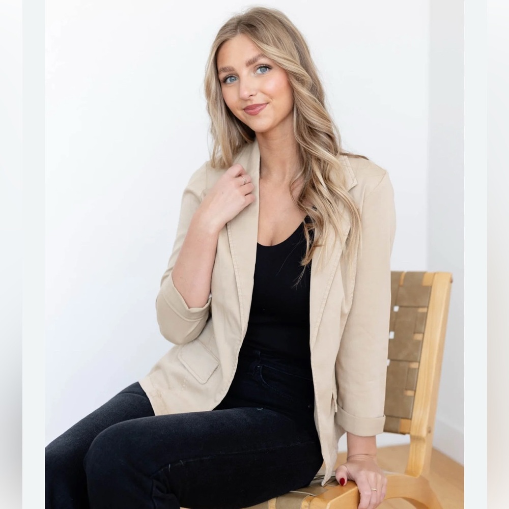 Leith Tan Long Sleeve Blazer XXS